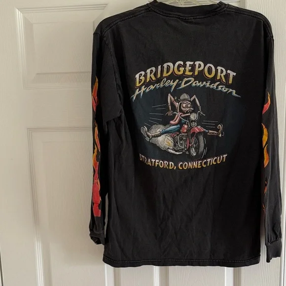 Harley-Davidson Black Long Sleeve Tee with Red and Yellow Flames - Picture 2 of 5